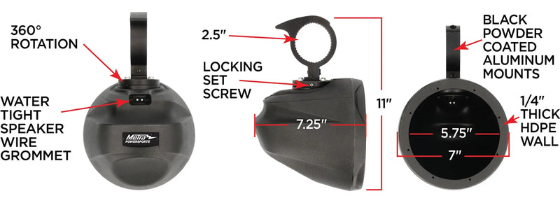 Metra MPS-ULCAN6-5 Unloaded 6.5" Can Speaker Pods Textured Black (Pair) Metra