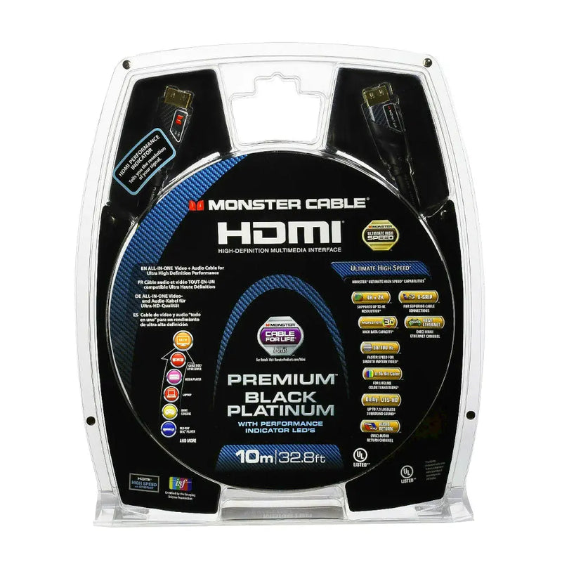 Monster 35ft Black Platinum UltraHD High-Speed 27Gbps HDMI Cable with Ethernet and Performance Indicators Monster
