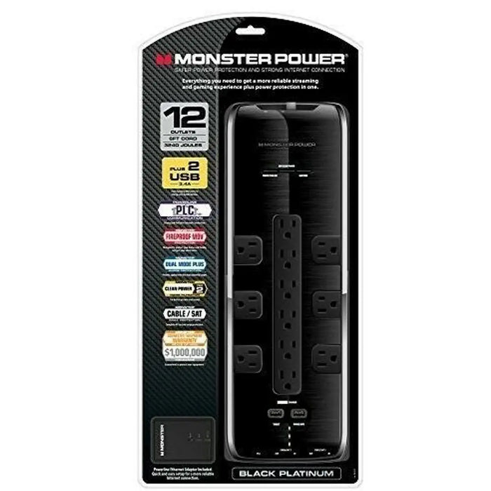 Monster Power 12 AC Outlets 2 USB 3.4Amp Ports and Coaxial In-Out Surge Protect Monster