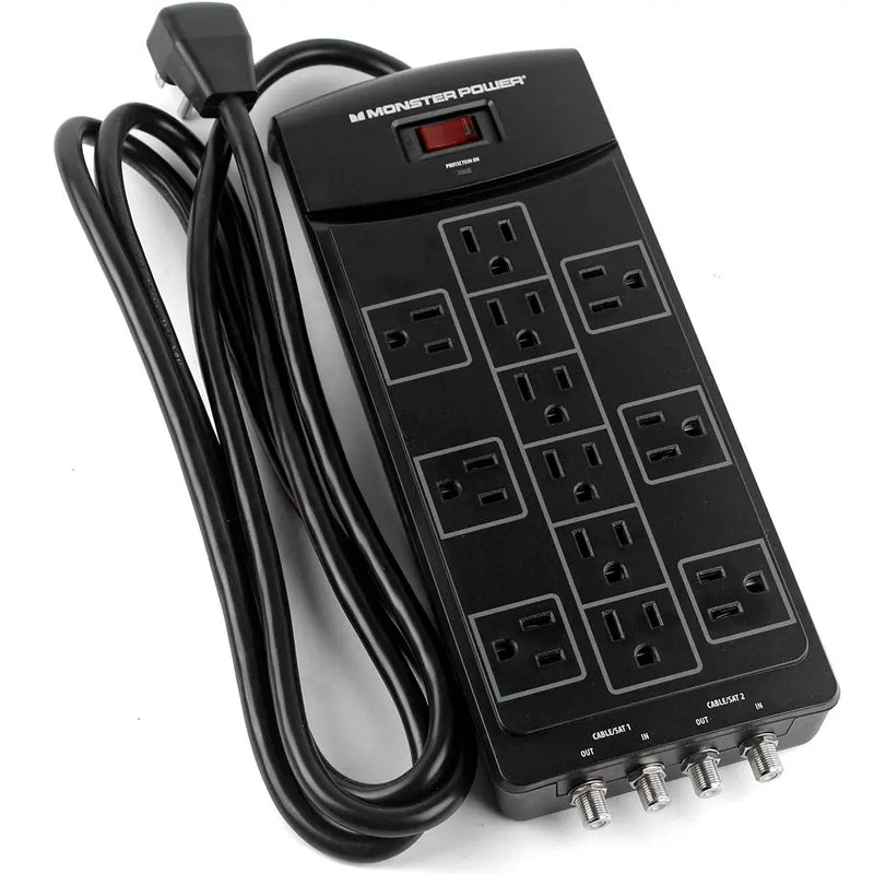 Monster Power 12 AC Outlets With 2 Coaxial Cable / SAT In-Out Surge Protector Monster