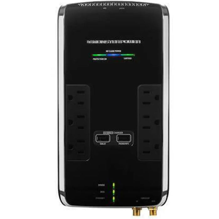 Monster Power 6 AC Outlets 2 USB 3.4Amp Ports and Coaxial In-Out Surge Protector Monster