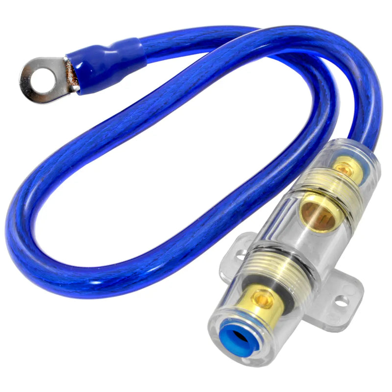New FH418 In-line 4 Gauge 1' Feet Cable with AGU Fuse Holder Blue Finish The Wires Zone
