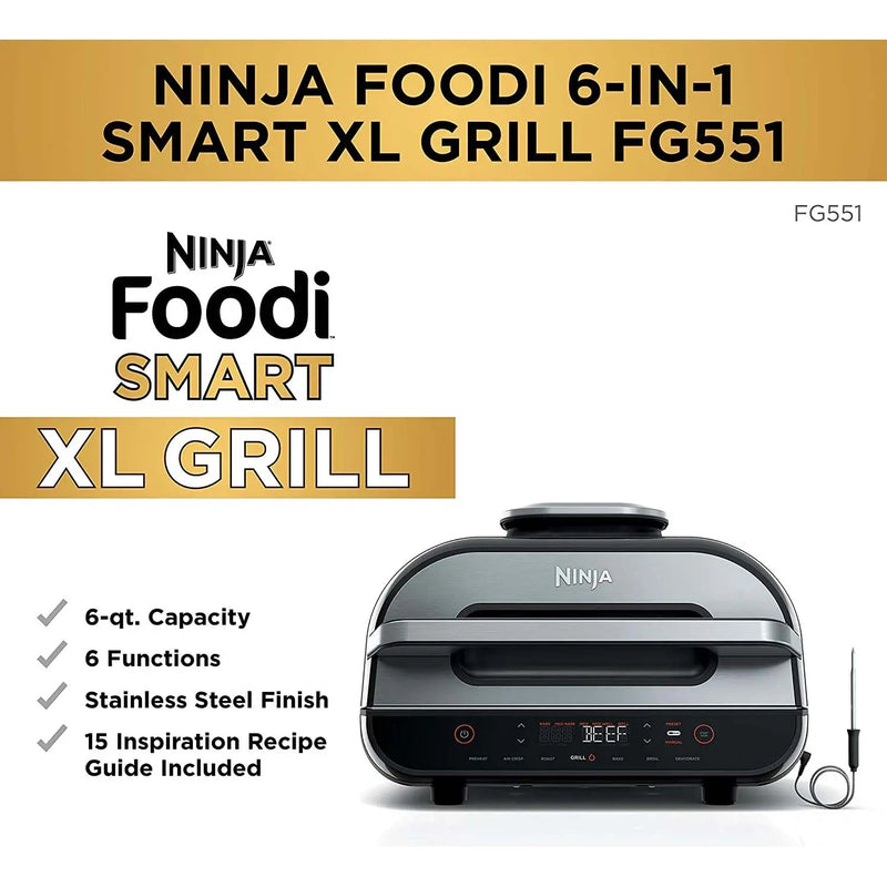 Ninja FG551 Foodi Smart XL 6-in-1 Indoor Grill with Smart Thermometer (Refurbished) Ninja