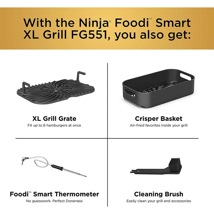 Ninja FG551 Foodi Smart XL 6-in-1 Indoor Grill with Smart Thermometer (Refurbished) Ninja
