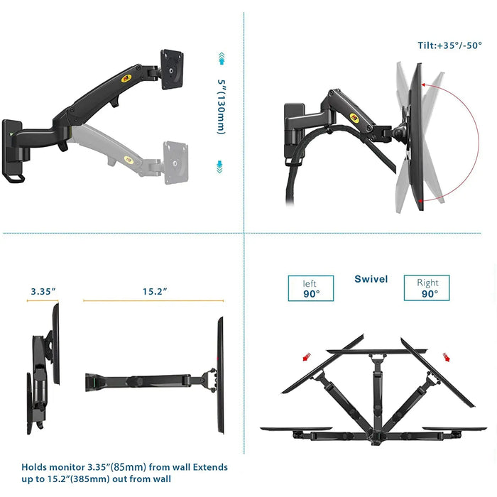 North Bayou F150 Full Motion Articulating Swivel Wall Mount Bracket for 17-27" 15.4 lbs TV North Bayou