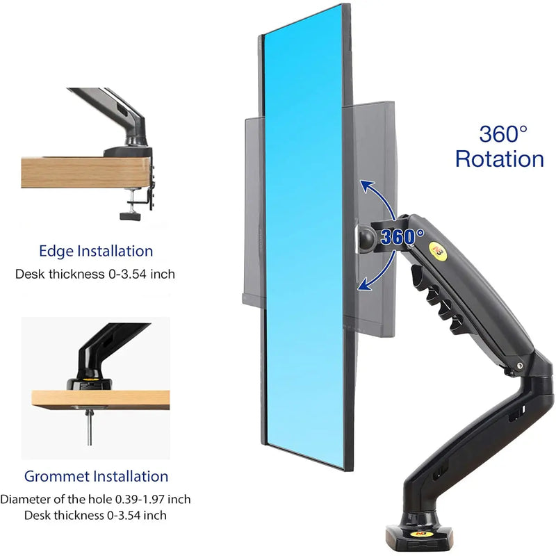 North Bayou F80 Full Motion Swivel Arm Gas Strut LED Monitor TV Desk Mount Stand for 17-30" Display North Bayou