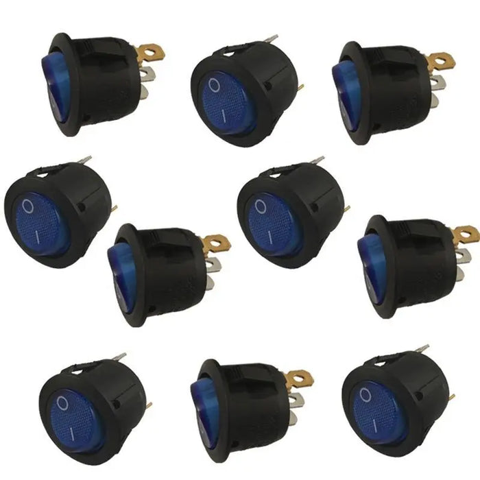 On Off Switch Round Blue Light Toggle On-Off Rocker Switch 12V 3-Pin (10 Pack) The Wires Zone