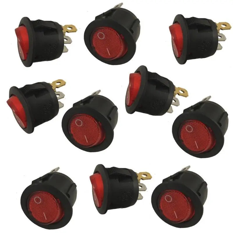 On Off Switch Round Red Light Toggle On-Off Rocker Switch 12V 3-Pin (10 Pack) The Wires Zone