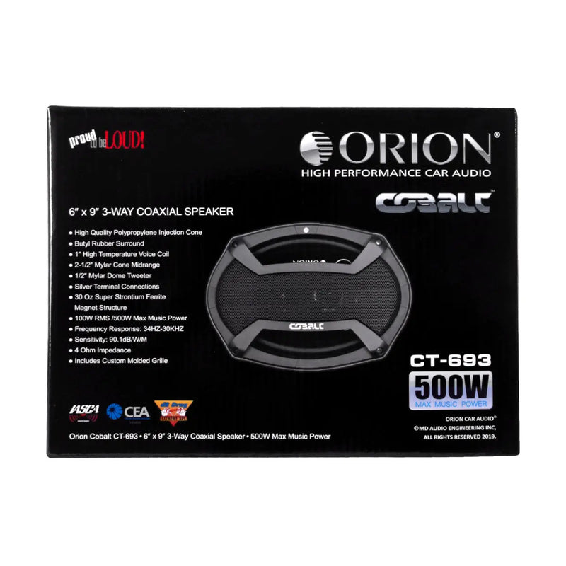 Orion CT-693 6 x 9 Cobalt Series 500 Watts 4 Ohms 3-Way Coxial Speakers (Pair) Orion