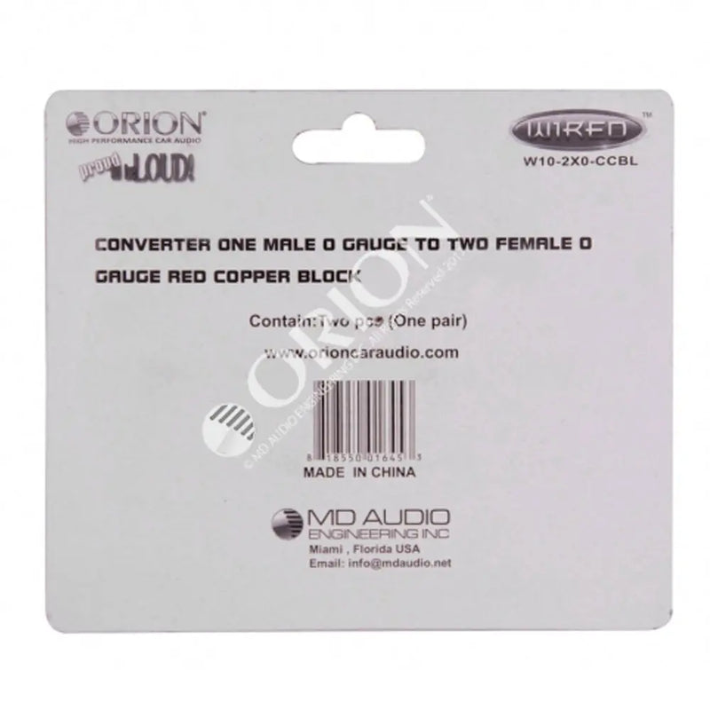 Orion W10-2X0-CCBL Wired Converter 1 Male 0 Gauge to 2 Female 0 Gauge Red Copper Block (Pair) Orion