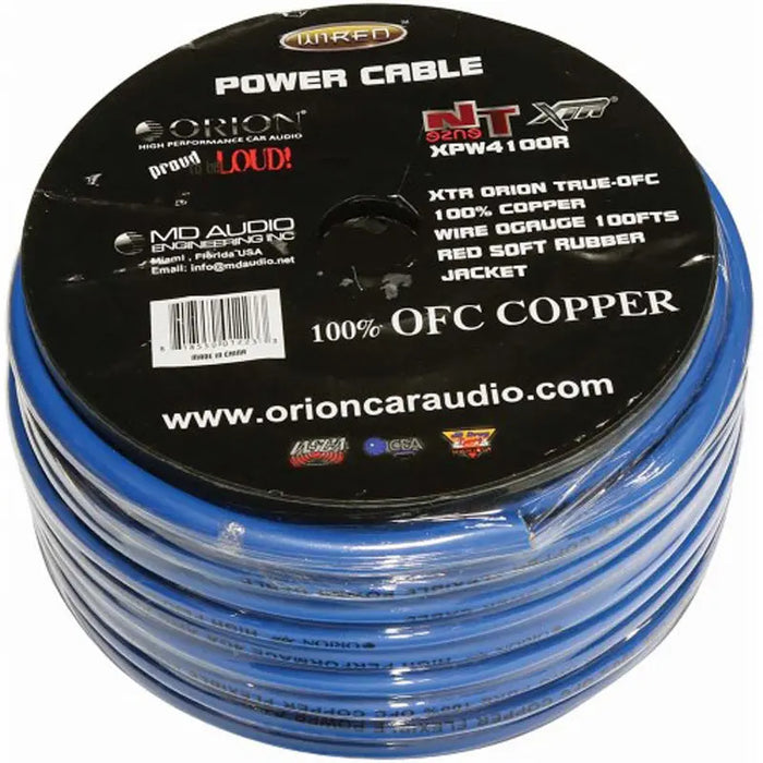 Orion XTR 100ft 4 Gauge 100% OFC Copper Power Ground Wire, Blue Soft Rubber Jacket Orion