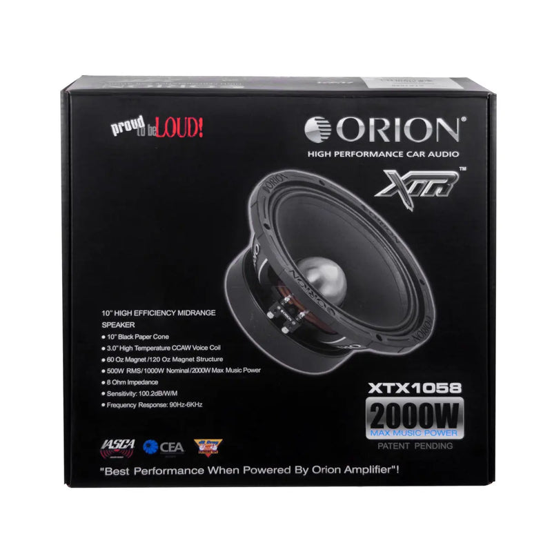 Orion XTX1058 10" High Efficiency Mid Range Speaker 2000 Watts 8 Ohm (Each) Orion