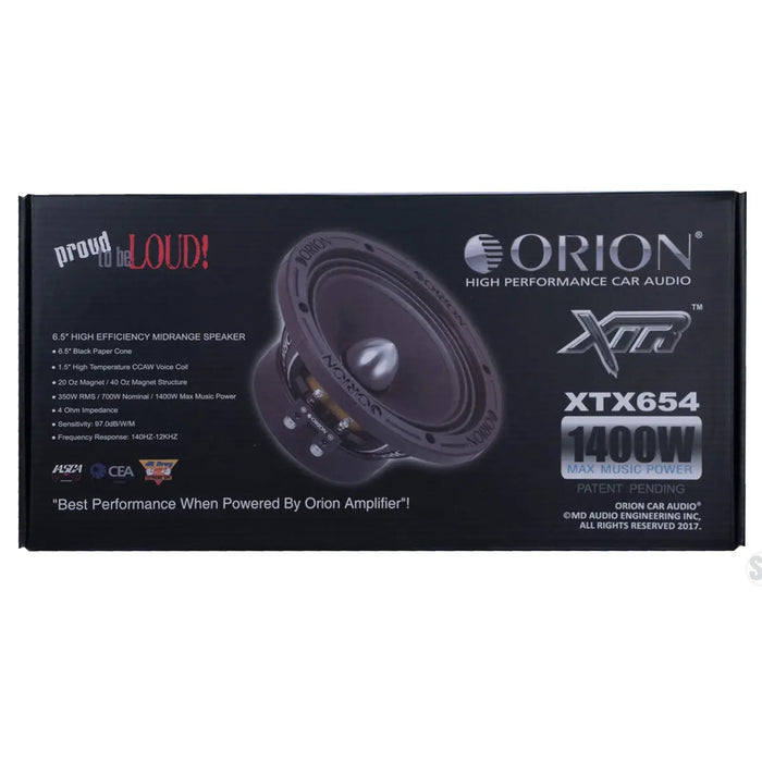 Orion XTX654 6.5" 1400 Watt 4 Ohm Midrange Bass Loud Car Audio Speakers (Pair) Orion
