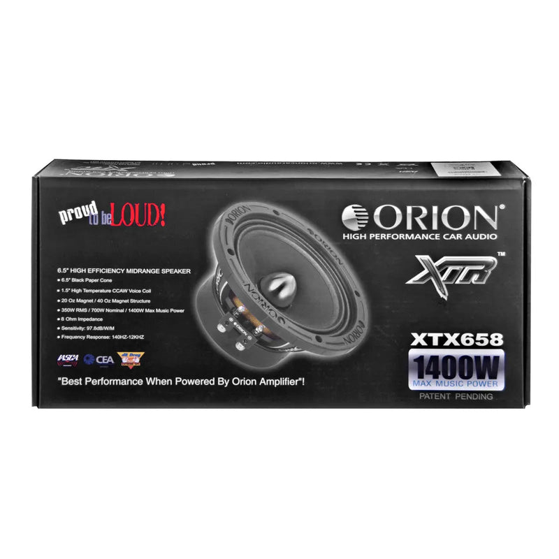 Orion XTX658 6.5" 1400 Watts Mid Range Bass Loud 8 Ohm Car Audio Speakers - Pair Orion
