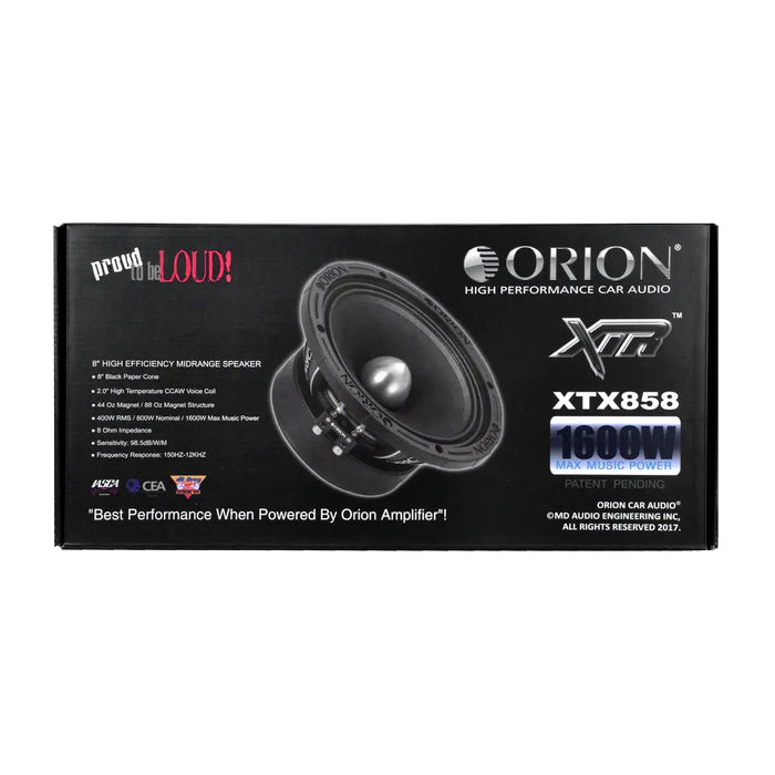 Orion XTX858 8" 1600 Watts Mid Range Bass Loud 8 Ohm Car Audio Speakers - Pair Orion