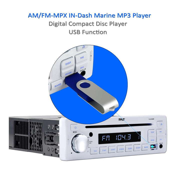 Pyle PLCD35MRAM/FM-MPX IN-Dash Marine CD/MP3 Player/USB & SD Card Function