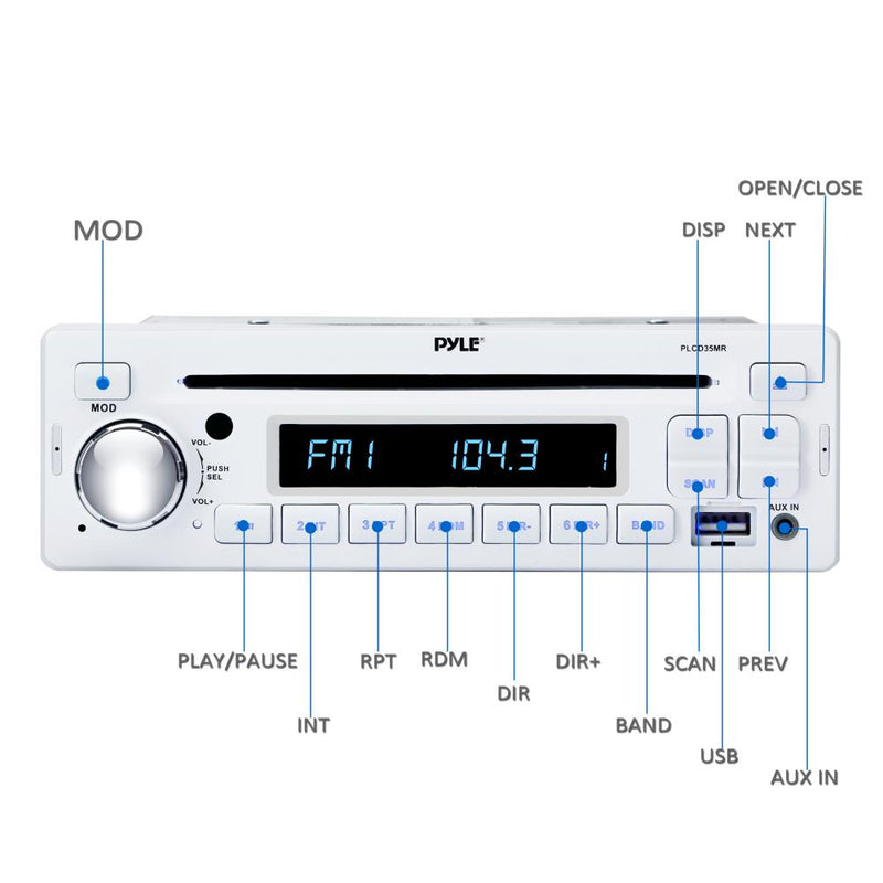 Pyle PLCD35MRAM/FM-MPX IN-Dash Marine CD/MP3 Player/USB & SD Card Function