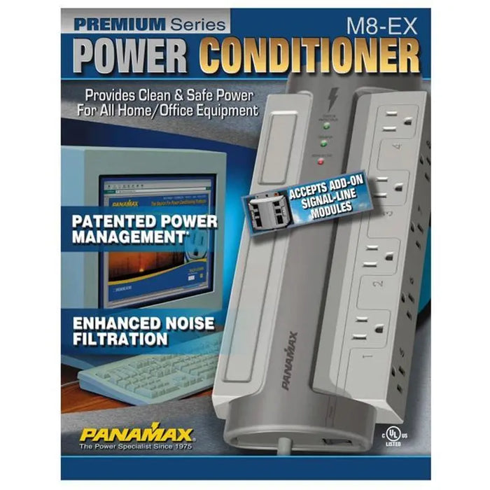 Panamax M8-EX 8 AC Outlet Surge Protector Noise Filtration 8 Feet Cord Panamax