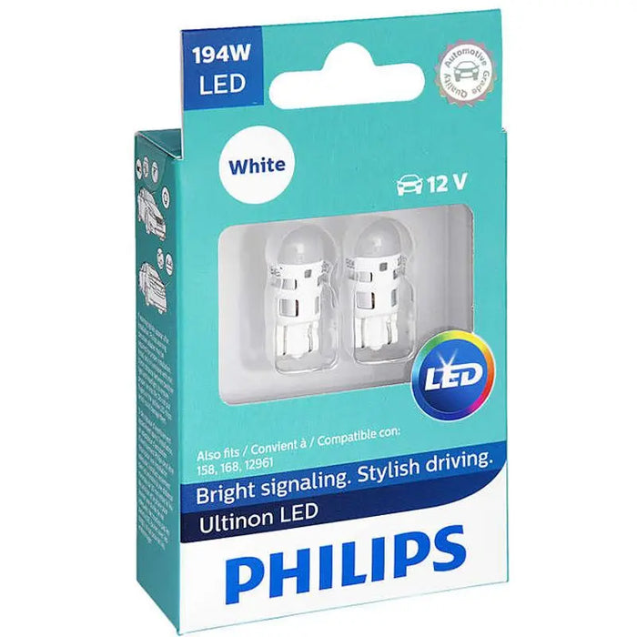 Philips 194 Ultinon White LED Bulb Interior Lights OE Replace 2-Pack 194ULWX2 Philips