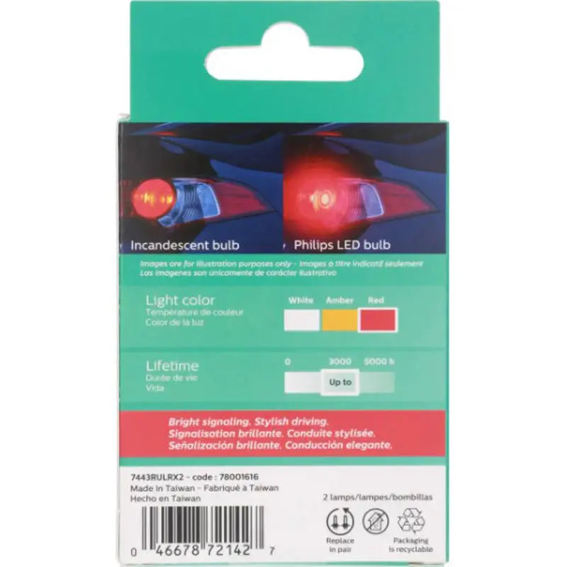 Philips 7443RULRX2 Red LED Bright Reverse Back Up Tail Brake Stop Turn Light Bulb pair Philips