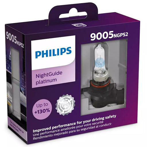 Philips 9005NGPS2 NightGuide Platinum 55W 12V Halogen Car Headlight Bulb (Pack of 2) Philips
