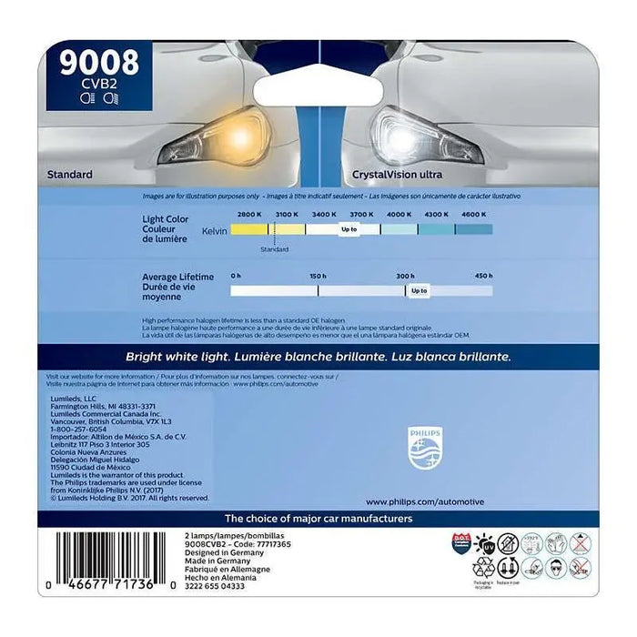 Philips 9008 H13 Crystal Vision Ultra Xenon Look Headlight Bulb (pair) Philips