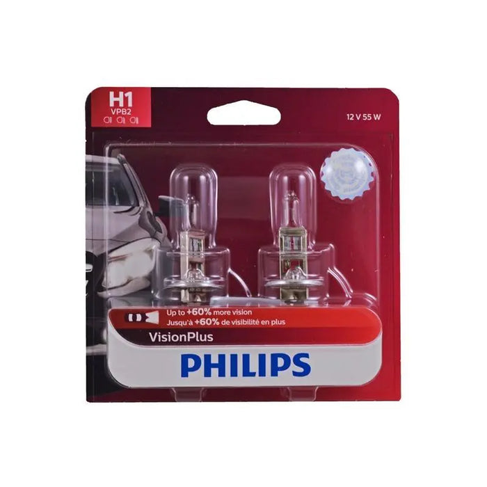 Philips H1 Vision Plus +60% 55W Replacement Head Fog Light Bulb 2 Pack Philips