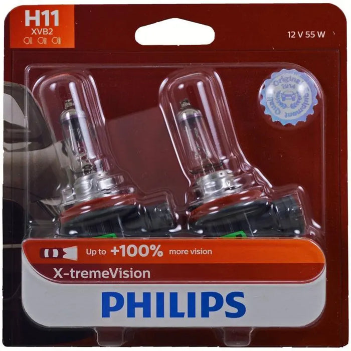 Philips X-treme Vision H11 55W Upgrade Halogen Headlight Bulb (2 Pack) Philips