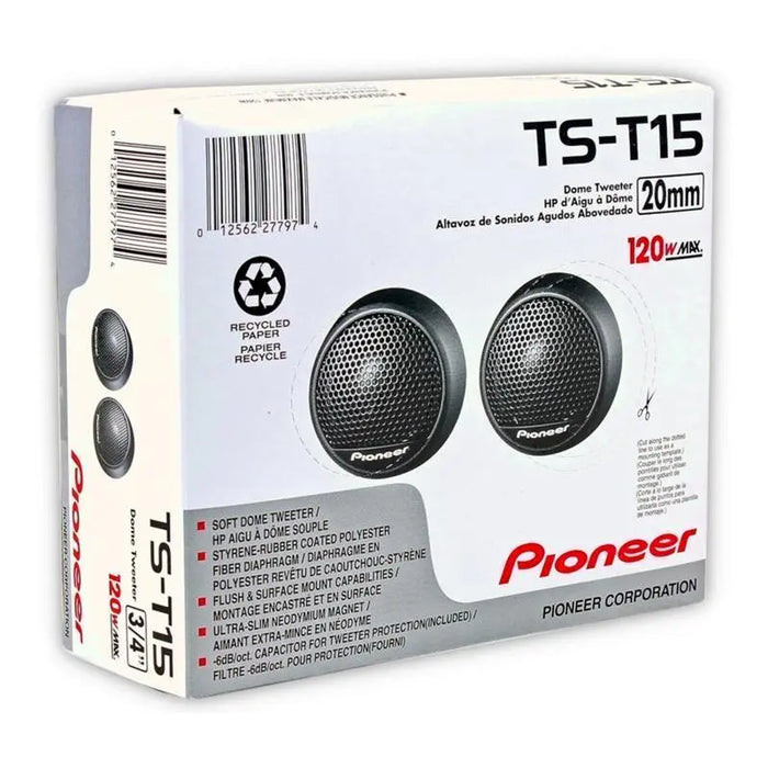 Pioneer TS-T15 3/4" Soft Dome Tweeter with 120 Watts Maximum Power (Pair) Pioneer