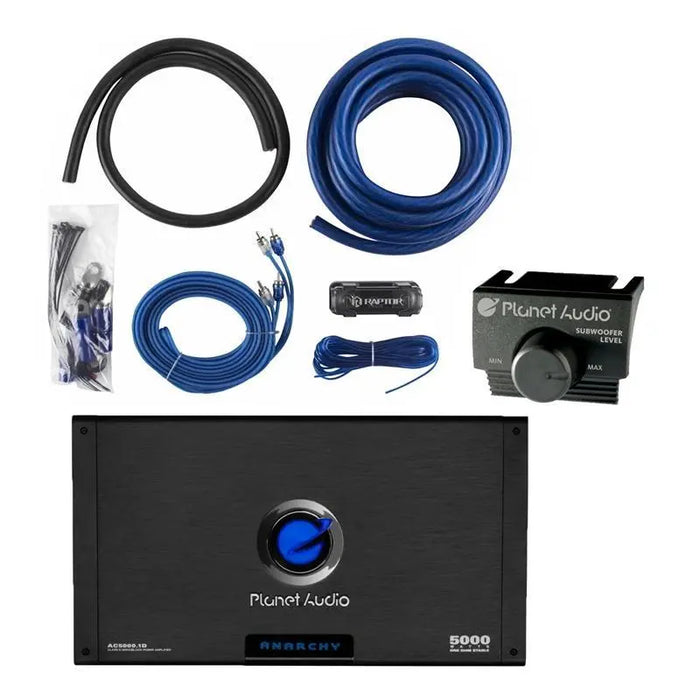 Planet Audio AC5000.1D 5000W Monoblock Car Amplifier + 1/0 AWG Amp Kit Planet Audio