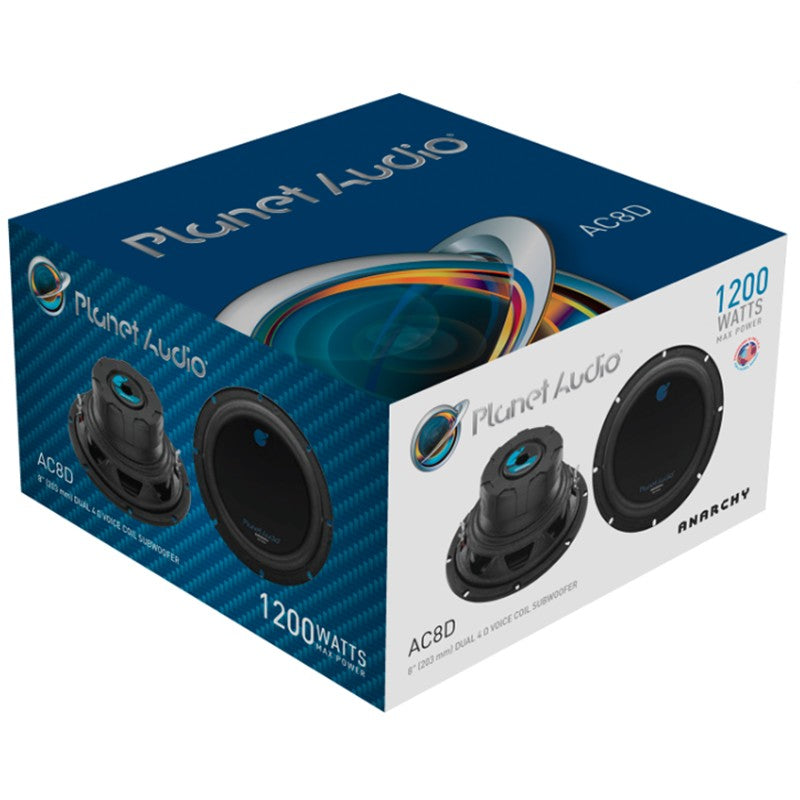 Planet Audio AC8D 8" Dual Voice Coil 4 Ohm 1200 Watt Car Subwoofer Planet Audio