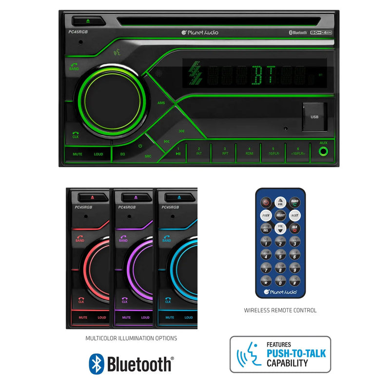 Planet Audio PC45RGB Double Din Car Stereo CD Player USB Bluetooth w/ Remote Planet Audio