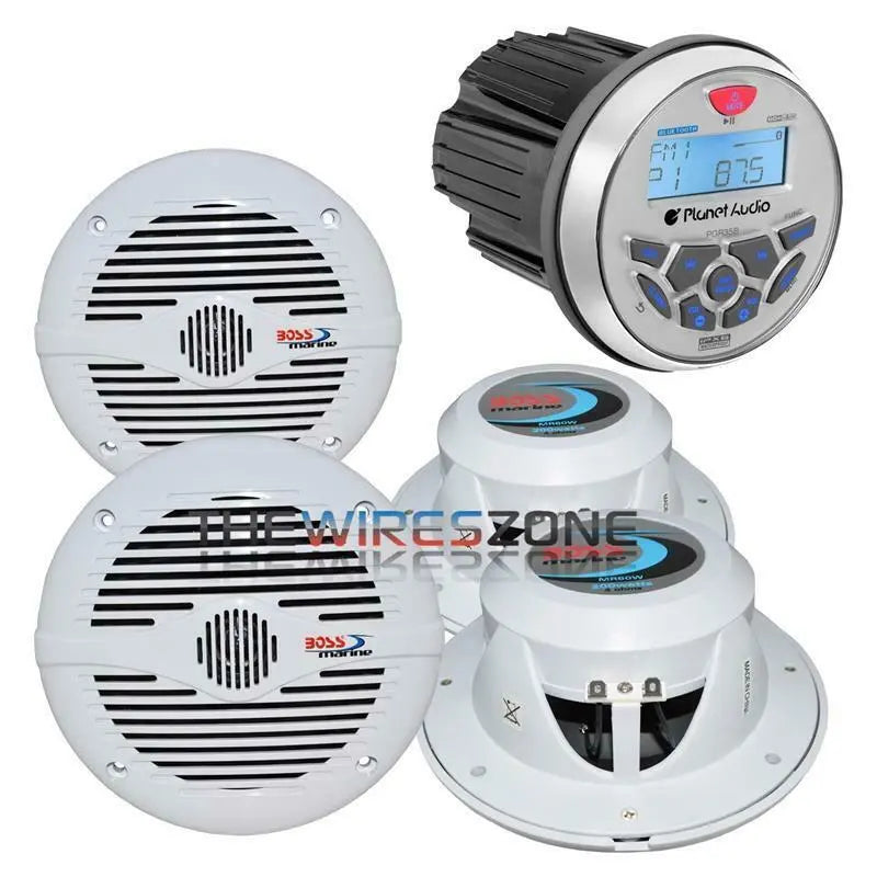 Planet Audio PGR35B Marine Bluetooth Receiver + 2 Pair of 6.5" Speaker Planet Audio