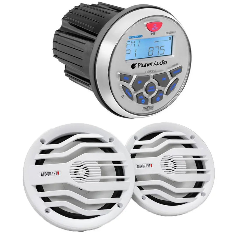 Planet Audio PGR35B Marine Stereo & MB Quart NK2-116W 6.5" 2-Way Coaxial Speakers Planet Audio