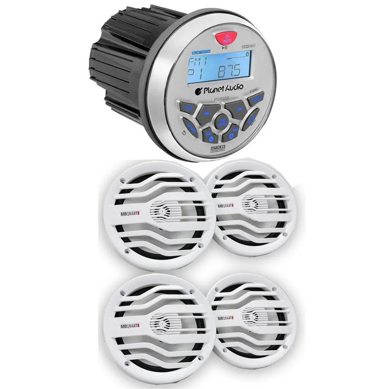 Planet Audio PGR35B Marine Stereo & MB Quart NK2-116W 6.5" 2-Way Speakers (2 pair) Planet Audio