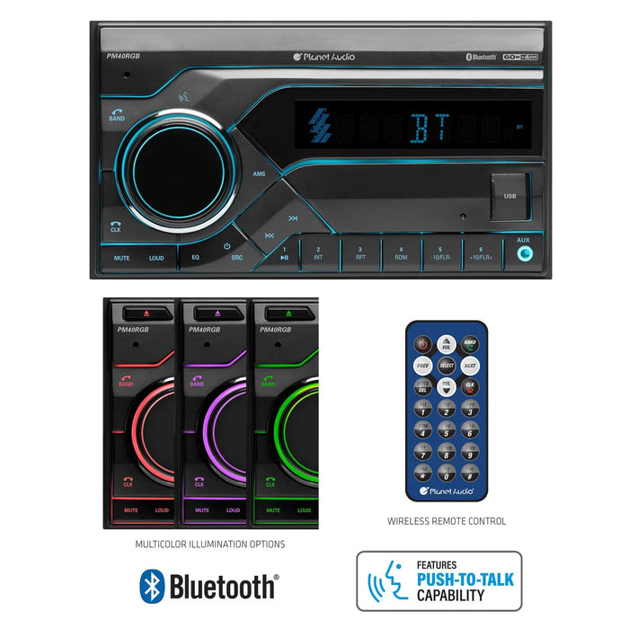 Planet Audio PM40RGB Double Din Car Stereo Bluetooth AM/FM Radio USB w/ Remote Planet Audio