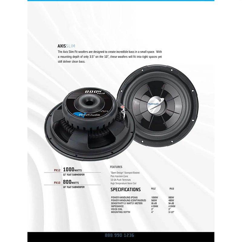 Planet Audio PX10 10" 800W 4 Ohm Single Voice Coil Car Shallow Subwoofer (Each) Planet Audio