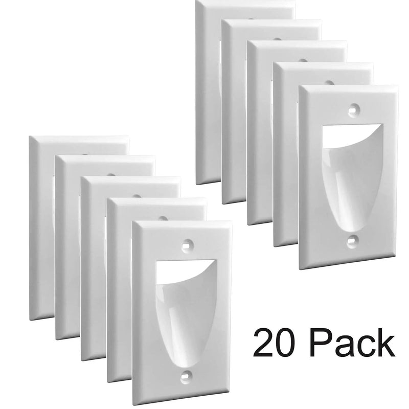Recessed Single 1 Gang Low Voltage Cable Wall Plate White (1-20 Pack) The Wires Zone