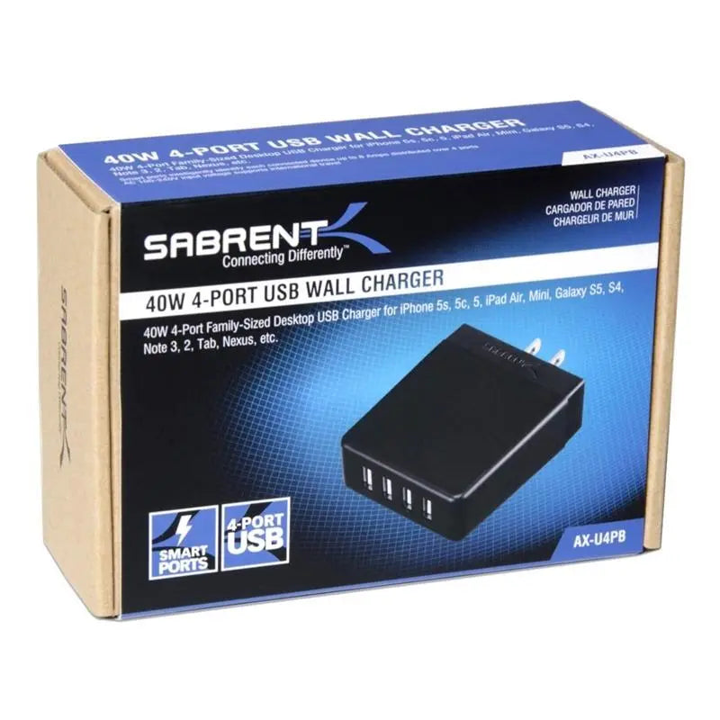 Sabrent AX-U4PB 40W / 8 Amp 4-Port Rapid Smart USB Wall Charger (2.4A/Port) Others