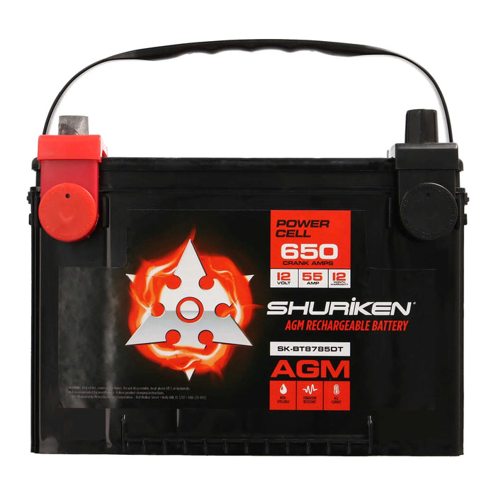 Shuriken SK-BT8785DT 650 Crank Amps 55 Amp Hour AGM 12V Dual Post AGM Battery Shuriken