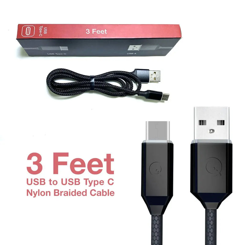 Soft Nylon Braided USB Type-C to USB-A Male USB Charger Cables - 3 Feet, Black Others