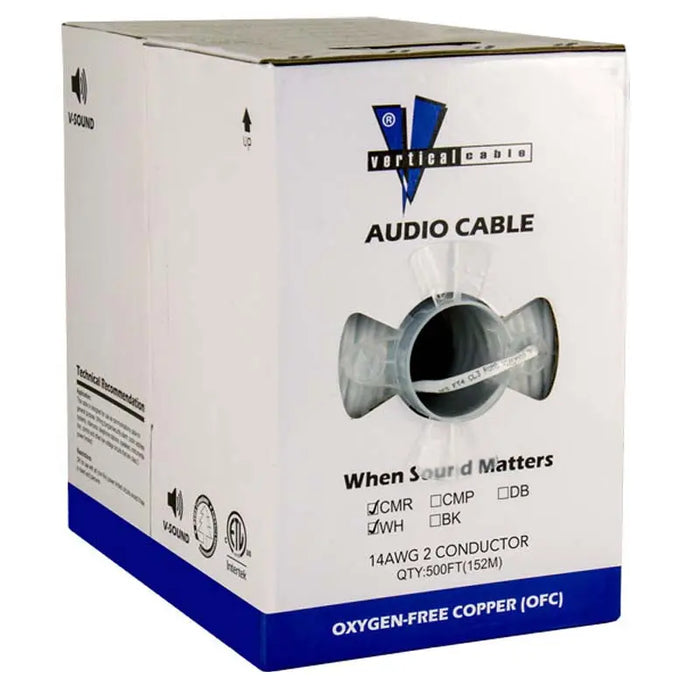 Sound Audio Cable 14 AWG  41 Strand 500 Feet PVC Jacket 2 Conductor White Vertical Cable