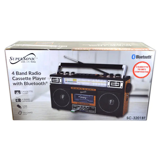 SuperSonic SC-3201BT 4 Band Radio & Bluetooth Speaker with Cassette to MP3 Converter Supersonic