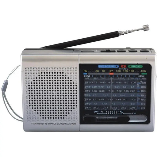 Supersonic SC-1080BT Silver Rechargeable 9 Band AM/FM Bluetooth Radio Supersonic