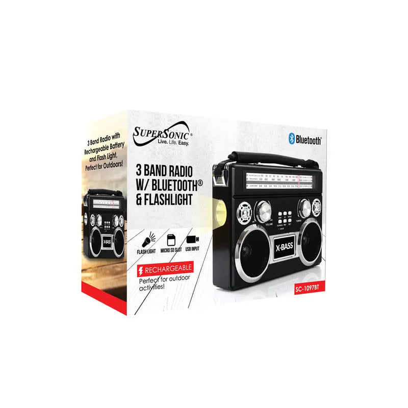 Supersonic SC-1097BT 3 Band Radio with Bluetooth and Flashlight Black Supersonic