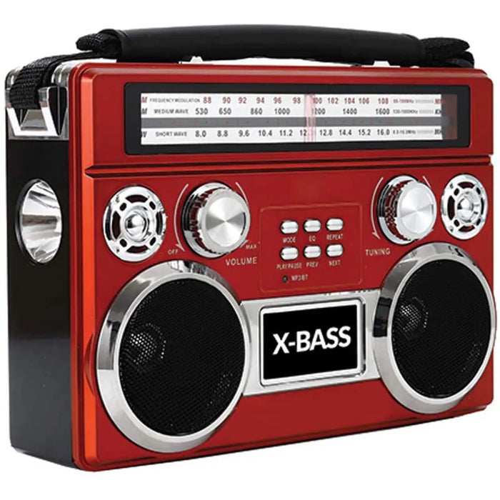 Supersonic SC-1097BT-RED 3 Band Radio with Built-in Bluetooth and Flashlight Supersonic