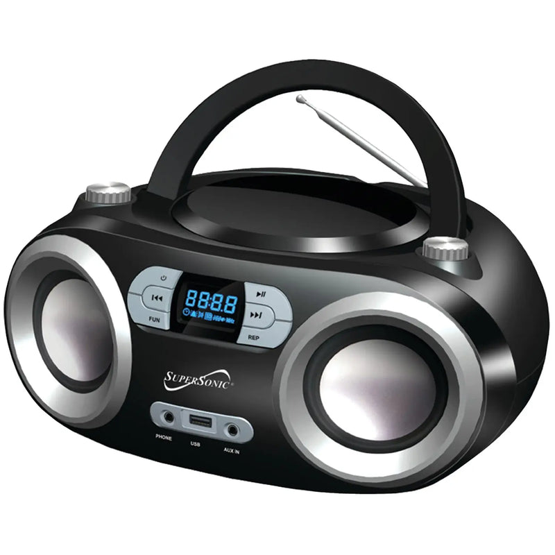Supersonic SC-509BT Portable Bluetooth Audio System Built-in USB & Aux (Black) Supersonic