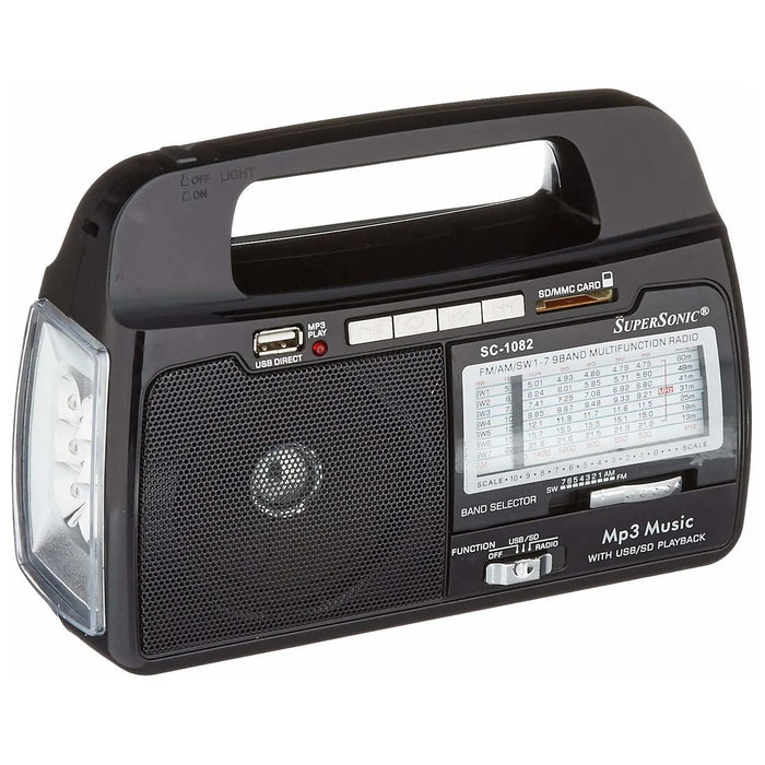 Supersonic SC1082 9 Band AM/FM/SW1-7 Portable USB SD Torch Light Radio Supersonic