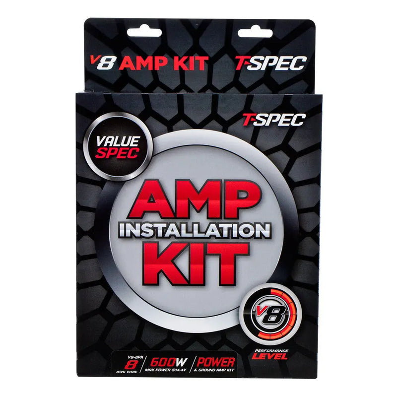 T-Spec V8-8PK 8 Gauge V8 Series OFC Amplifier Installation Kit, for Systems Up To 600 Watts T-Spec