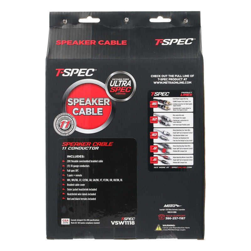T-Spec VSW1118 20ft. 18 Gauge 11 Conductor Flexible OFC Speaker Cable T-Spec